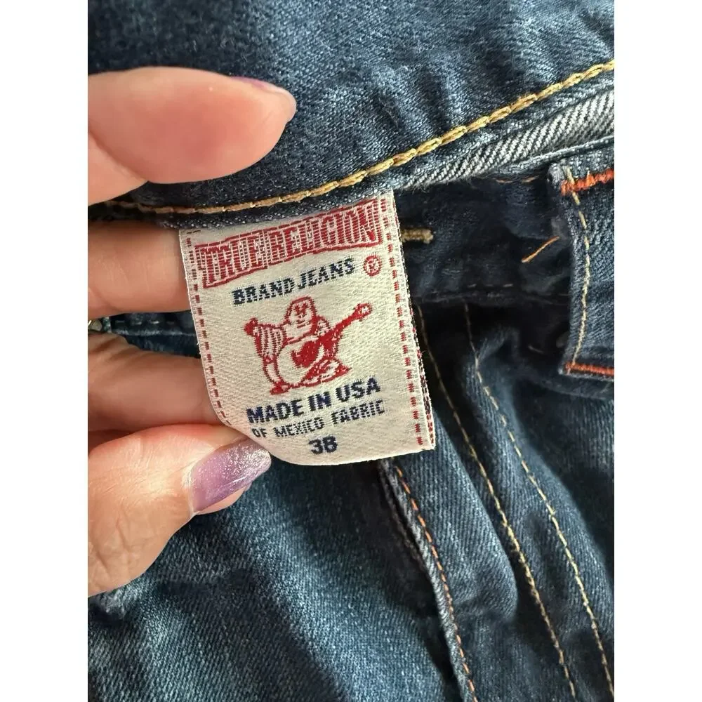 Vintage True Religion Billy Wide Bootcut Jeans Mens 38x32 USA Made Flap Y2K